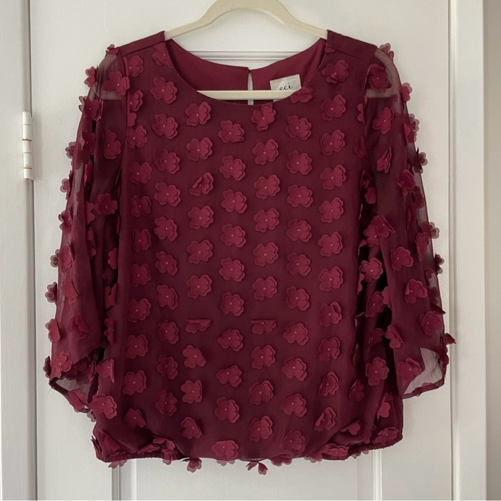 ECI Burgundy Floral Blouse
